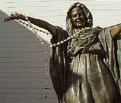 The bronze statue of Mary in front of St. Marys Catholic Church in Albany, Oregon